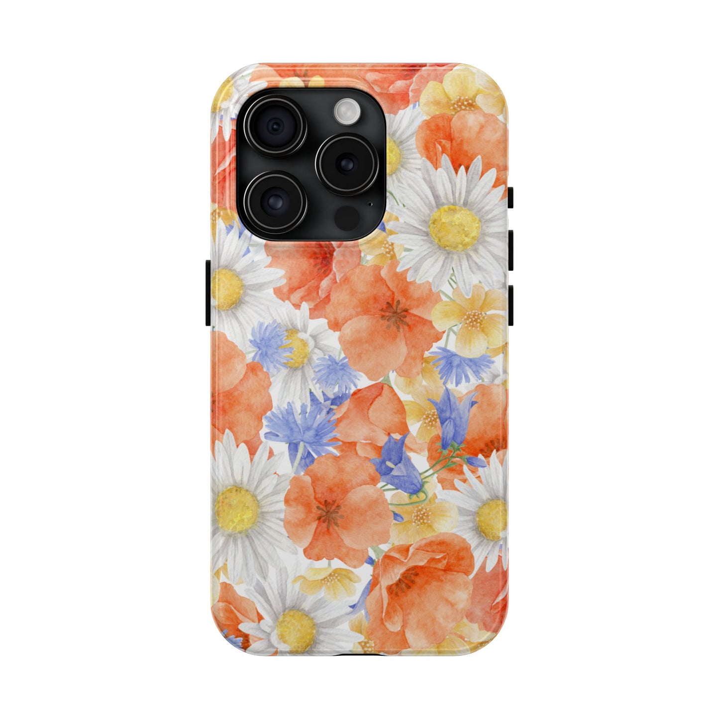 Watercolor Wildflower Pattern iPhone Case – Durable Matte Finish with Daisy, Poppy & Cornflower Design