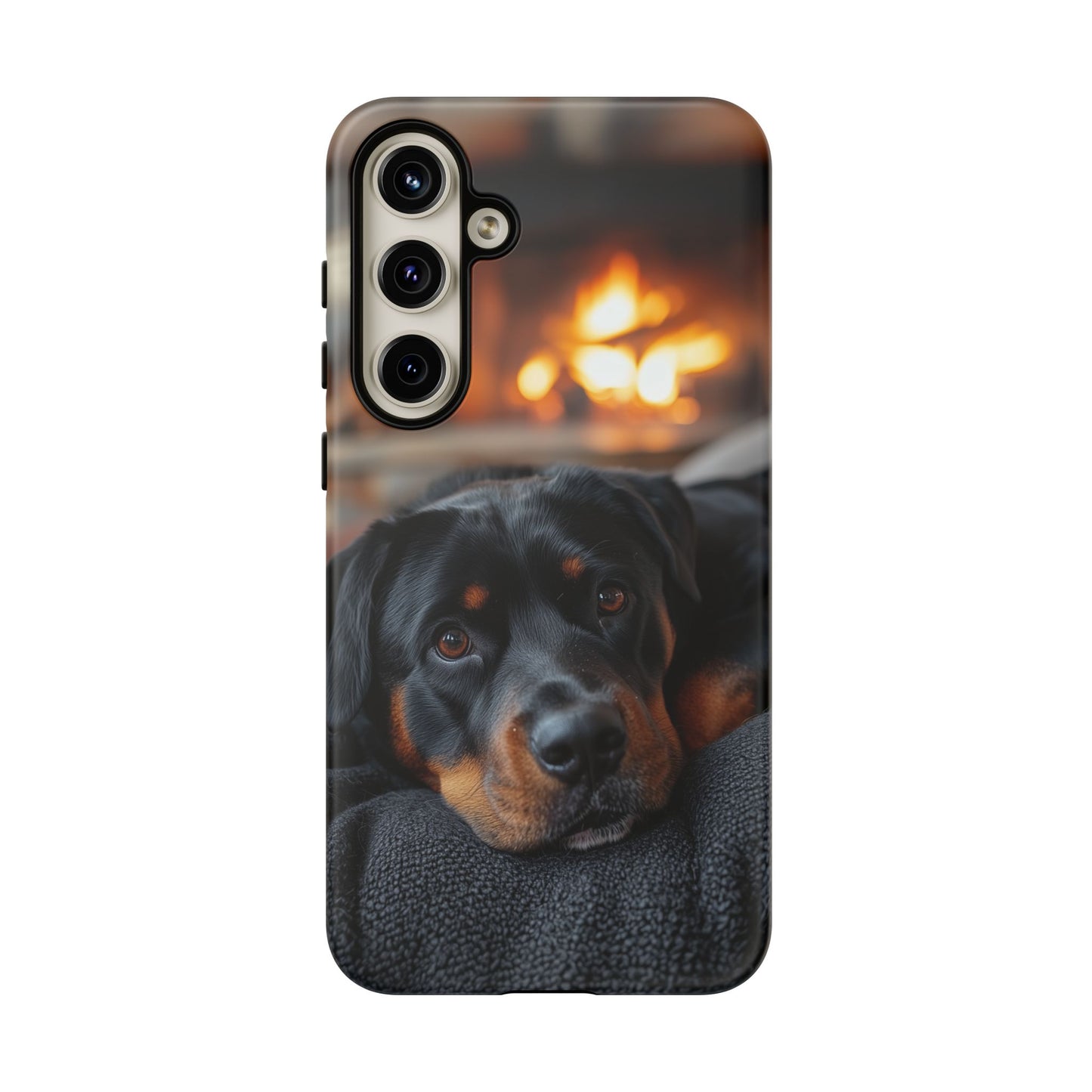 Warm Rottweiler by the Fireplace Samsung Galaxy Case – Rustic Charm for Dog Lovers