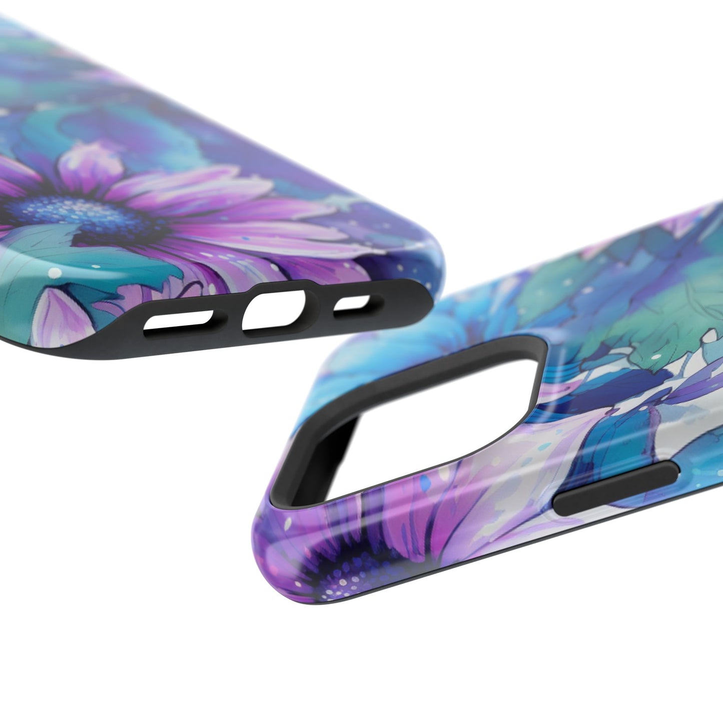 Purple & Teal Watercolor Floral MagSafe iPhone Case - Artistic Flower Design