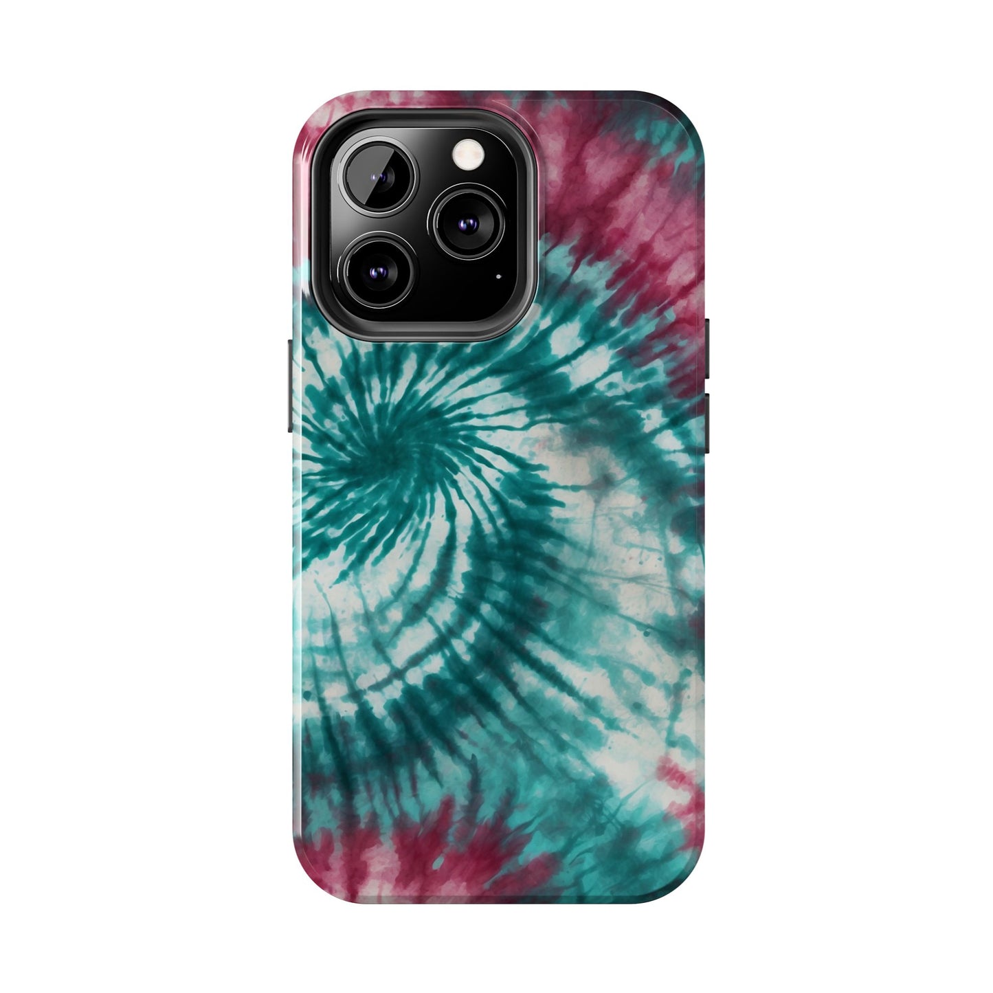 Pink and Teal Tie-Dye iPhone Case – Retro Spiral Design