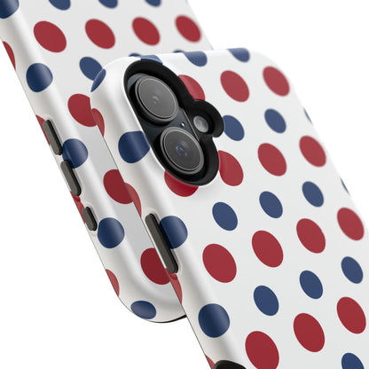 Patriotic Navy, White, and Red Polka Dot MagSafe iPhone Case