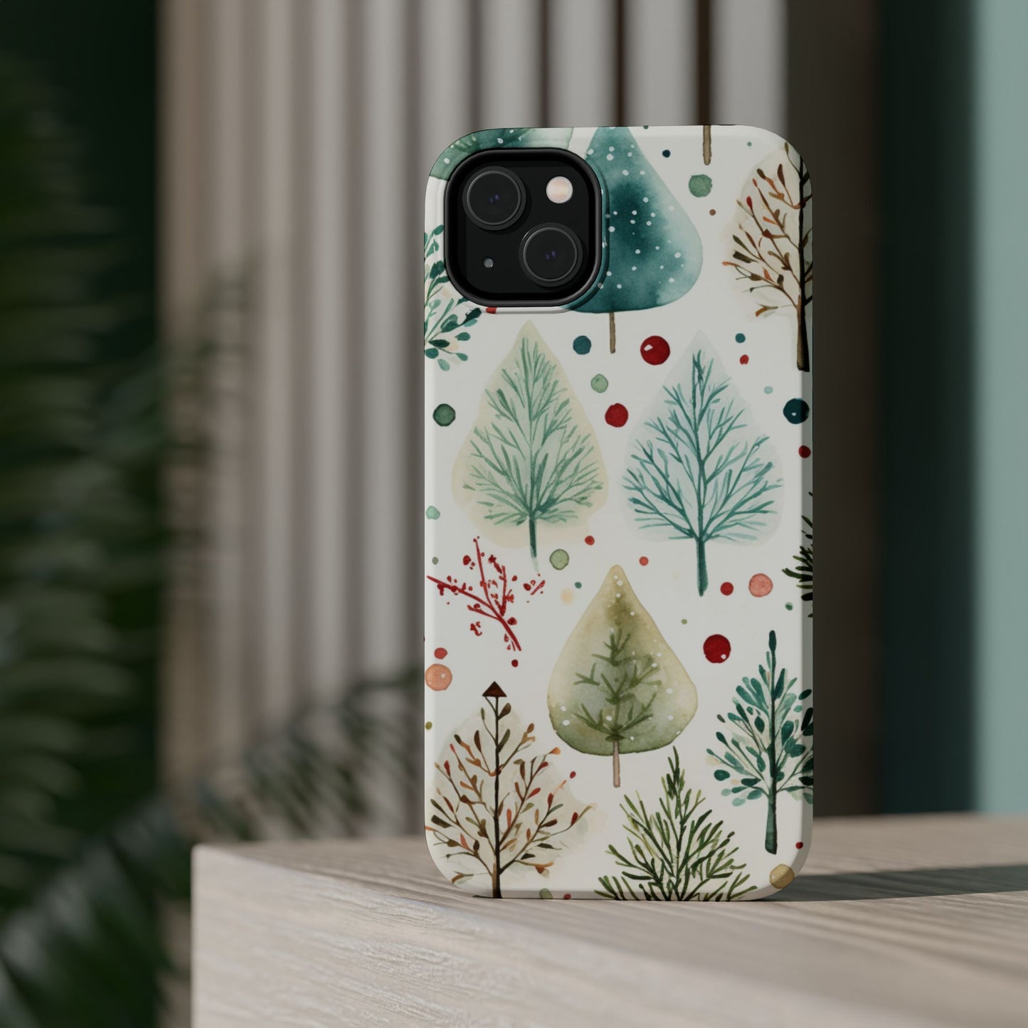 Watercolor Winter Trees MagSafe iPhone Case – Nature-Inspired, Holiday Theme Protective Cover