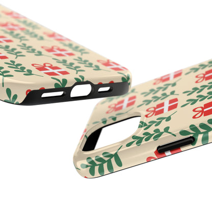 iPhone Case: Holiday Cheer – Red Gifts & Green Leaves