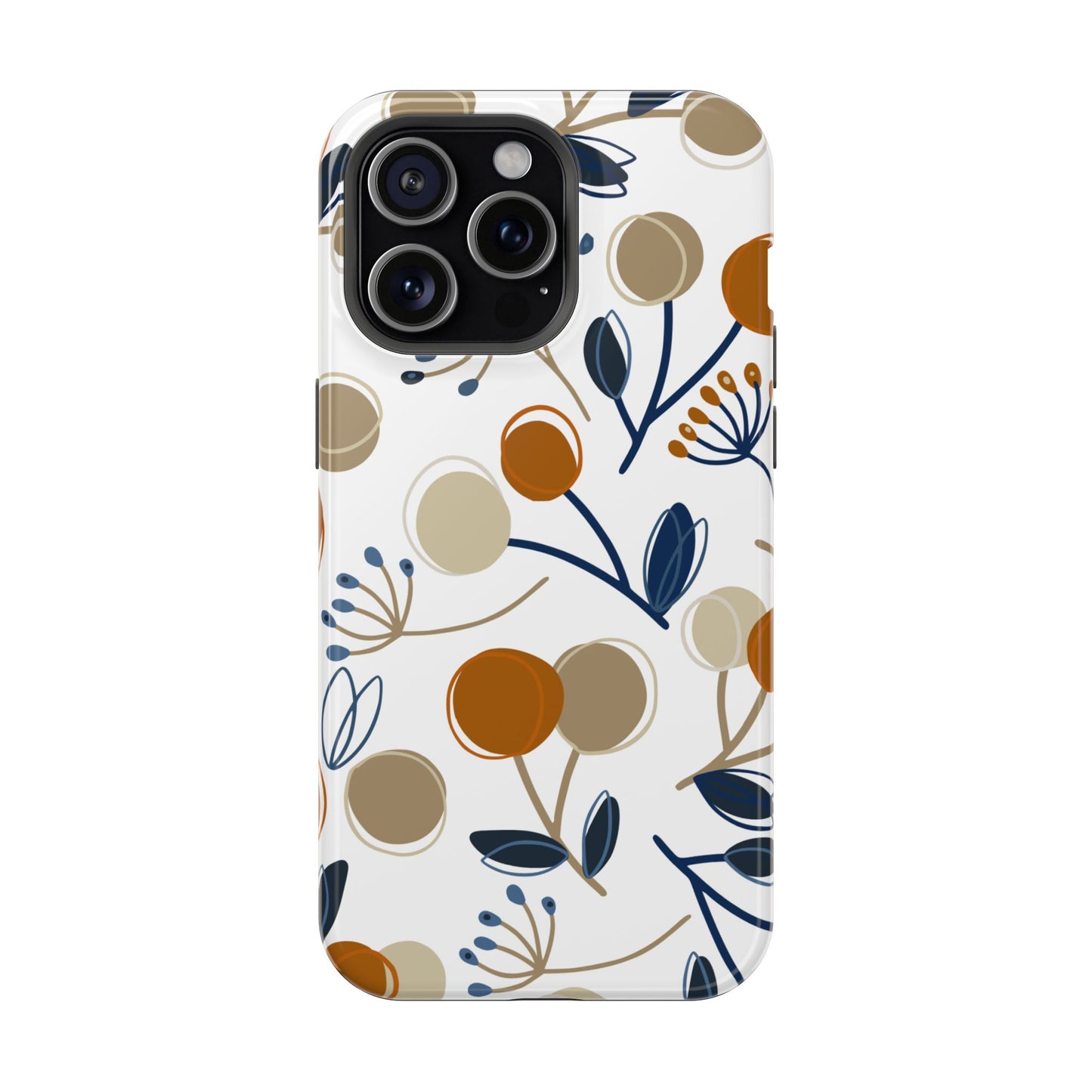 Modern Botanical Berries Tough MagSafe iPhone Case – Earthy Tones & Navy Accents, Shock-Resistant