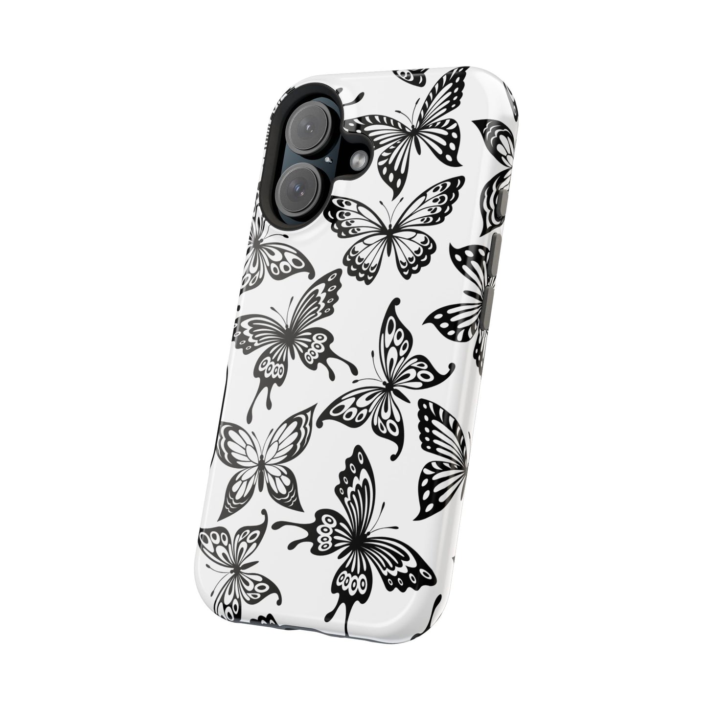 Monochrome Butterfly Pattern Tough MagSafe Case – Dual-Layer Protection with Matte Finish