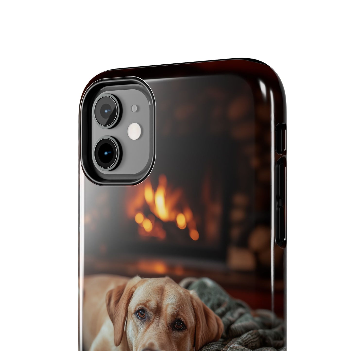 Cozy Labrador by Fireplace iPhone Case – Rustic Cabin Protective Cover