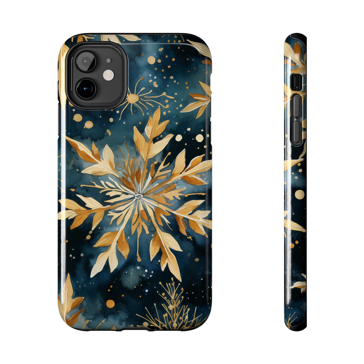 Gold Floral Snowflakes on Midnight Blue - iPhone Series Case