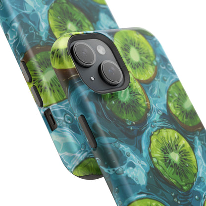 Tropical Kiwi Splash MagSafe iPhone Case – Tough Dual-Layer, Vibrant Summer Design