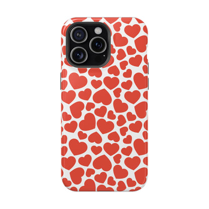 Playful White Hearts on Red MagSafe Case