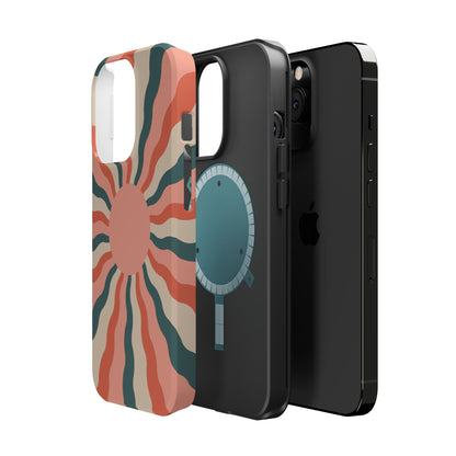 Retro Sunburst MagSafe iPhone Case – Bold 70s-Inspired Waves in Coral, Teal, and Cream