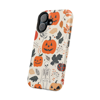 Spooky Pumpkin & Skeleton MagSafe iPhone Case – Halloween Jack-O'-Lantern Design