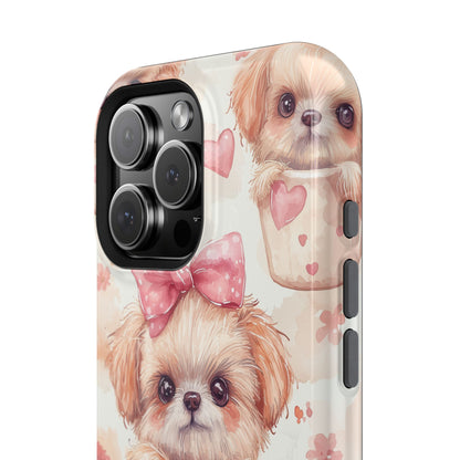 Adorable Puppy in Teacup MagSafe iPhone Case – Tough, Dual-Layer Protection with Cute Pink Bow Design