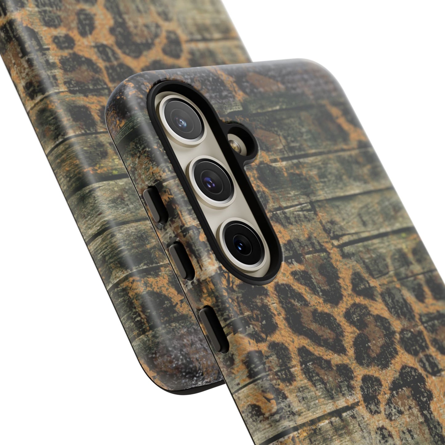 Rustic Wood and Leopard Print Tough Samsung Galaxy Case – Distressed Western Design with Dual-Layer Protection