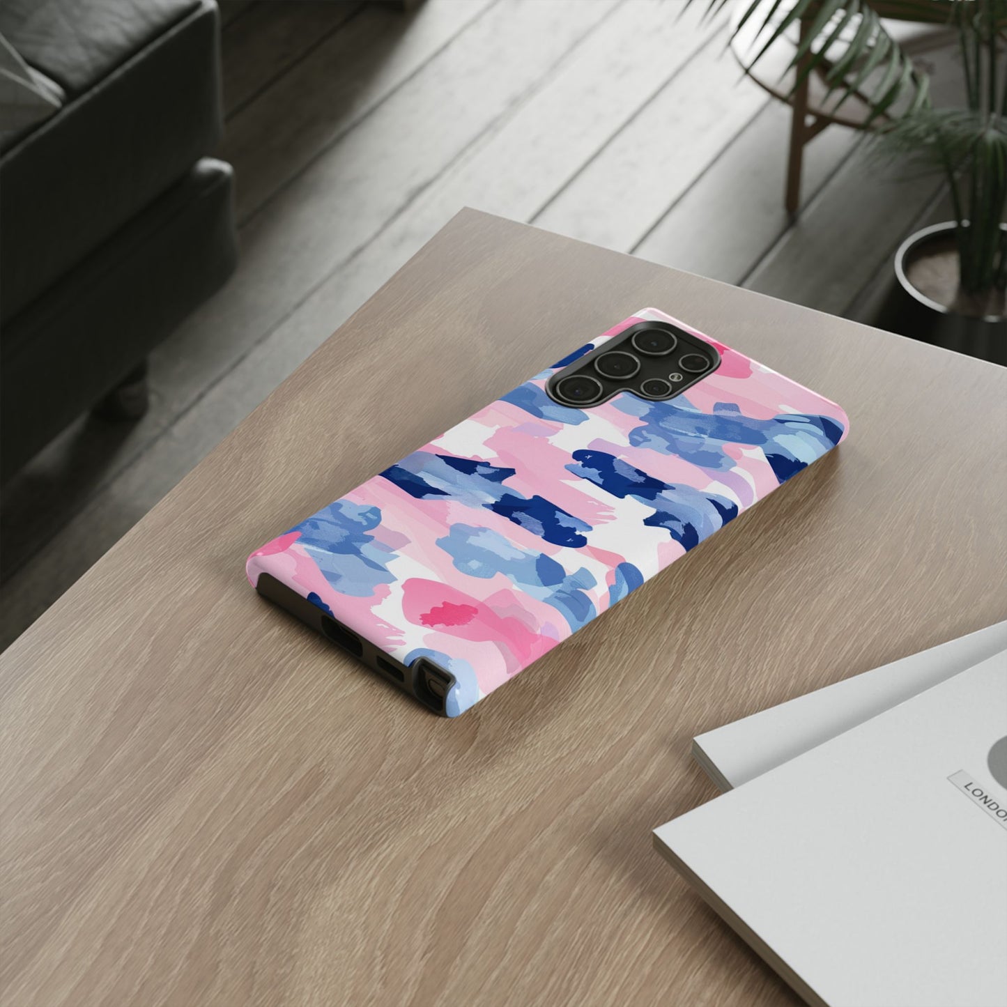 Samsung Galaxy Case: Dynamic Pink & Navy Brushstroke Art