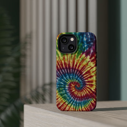 Vibrant Spiral Tie-Dye MagSafe Case – Retro Rainbow Design