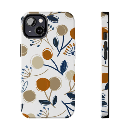 Modern Botanical Berries Tough iPhone Case – Earthy Tones & Navy Accents, Shock-Resistant