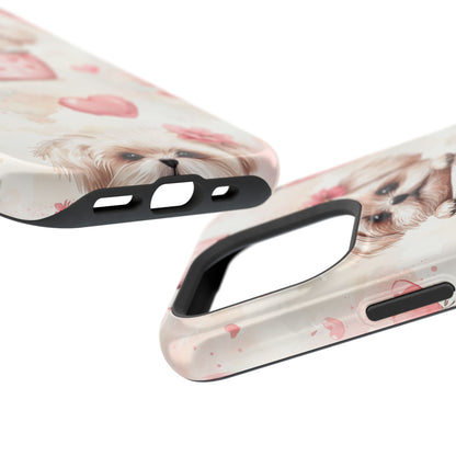 Floral Puppy in Teacup MagSafe iPhone Case – Cute Pink Flower Design, Tough Dual-Layer Protection