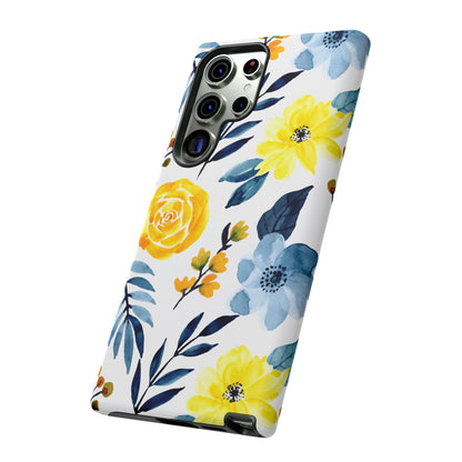 Golden Yellow & Sky Blue Floral – Watercolor Botanical Samsung Galaxy Case