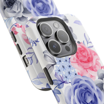 Elegant Blue Floral Watercolor Design – MagSafe iPhone Case