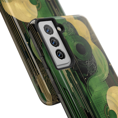 Abstract Green & Gold iPhone Case - Geometric Art Deco Protective Cover