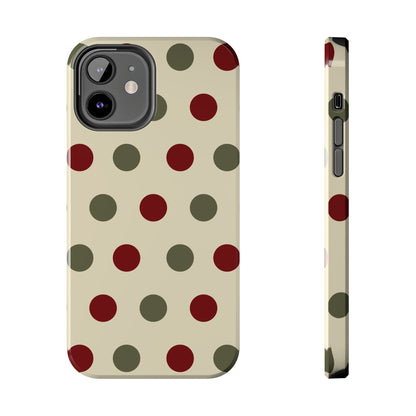 Red & Green Polka Dots on Cream – iPhone Case