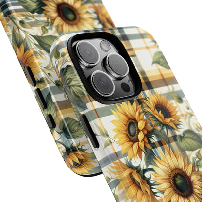 Cute Sunflower Phone Case - Sunny Blossom Plaid - Checkered Sunflowers Phone Case for iPhone & Samsung. Be Happy With These Bright Colors!