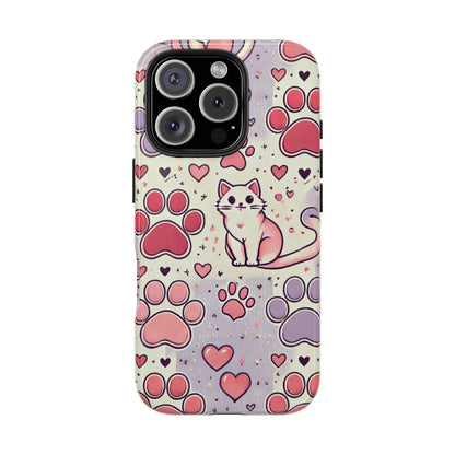 Cute Cat and Paw Print iPhone Case - Pet Lover’s Protective Cover