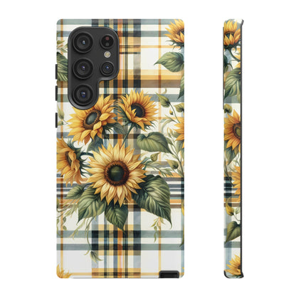 Cute Sunflower Phone Case - Sunny Blossom Plaid - Checkered Sunflowers Phone Case for iPhone & Samsung. Be Happy With These Bright Colors!