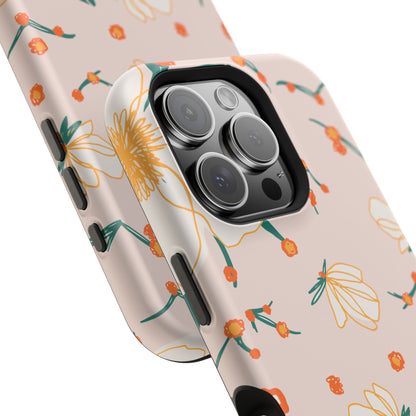 Elegant Magnolia Blossom Tough MagSafe iPhone Case – Soft Blush Background, Shock-Resistant Design