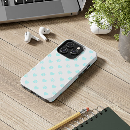 iPhone Case - Aqua Paw Print & Heart Design