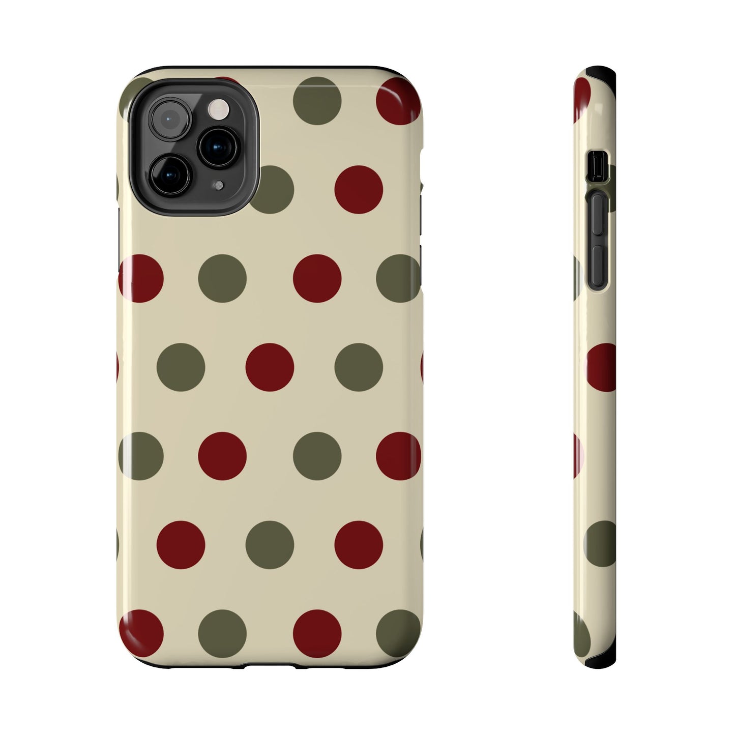 Red & Green Polka Dots on Cream – iPhone Case