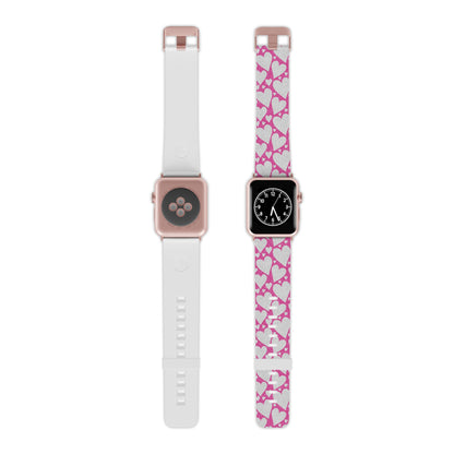 Pink and Silver Glitter Heart Pattern Apple Watch Band