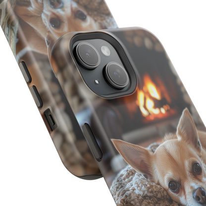 Relaxing Chihuahua by Fireplace MagSafe iPhone Case – Functional and Cozy Design