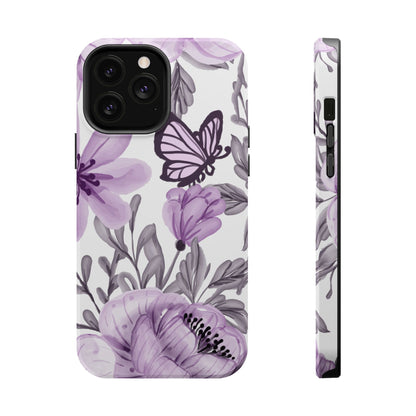 Lavender Bloom Butterfly MagSafe iPhone Case – Delicate Floral Design with Watercolor Details