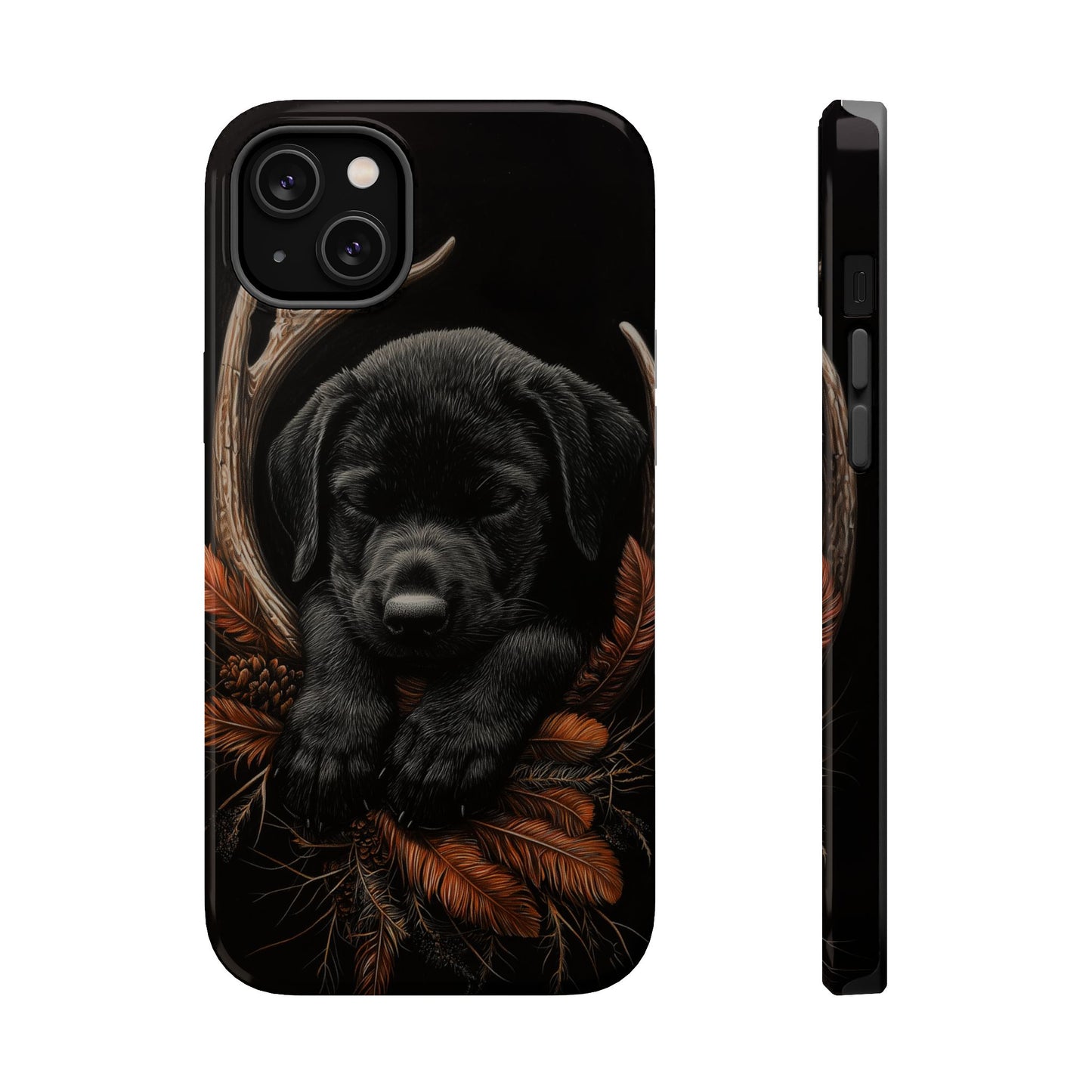 Charming Black Labrador Puppy on Feathers MagSafe iPhone Case