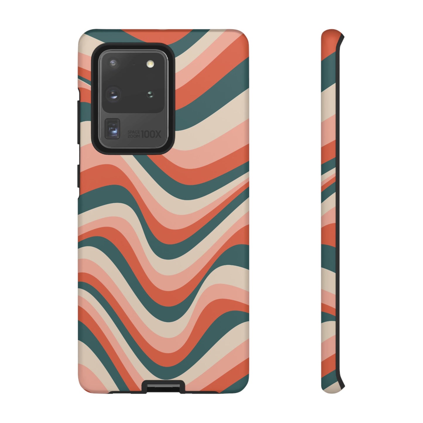 Groovy Waves Samsung Galaxy Case – Retro 70s-Inspired Stripes in Coral, Cream, and Teal