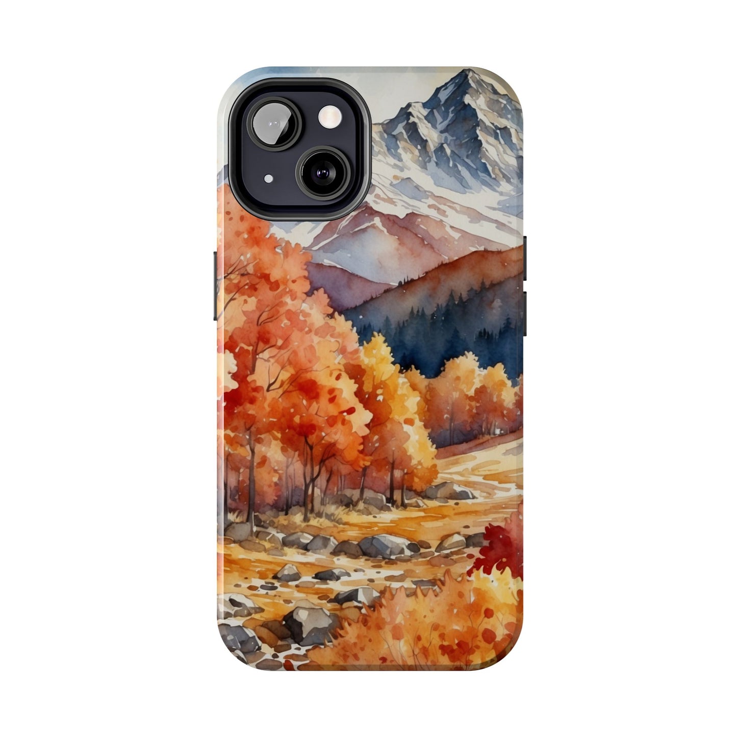 Watercolor Autumn Forest and Mountains - iPhone Case