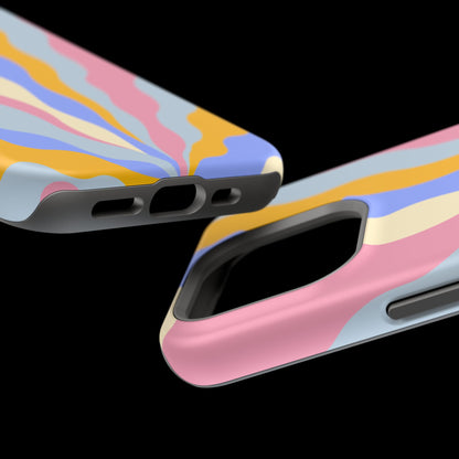 Pastel Radiance MagSafe iPhone Case – 70s-Inspired Dual-Layer Design with Wavy Sunburst Pattern