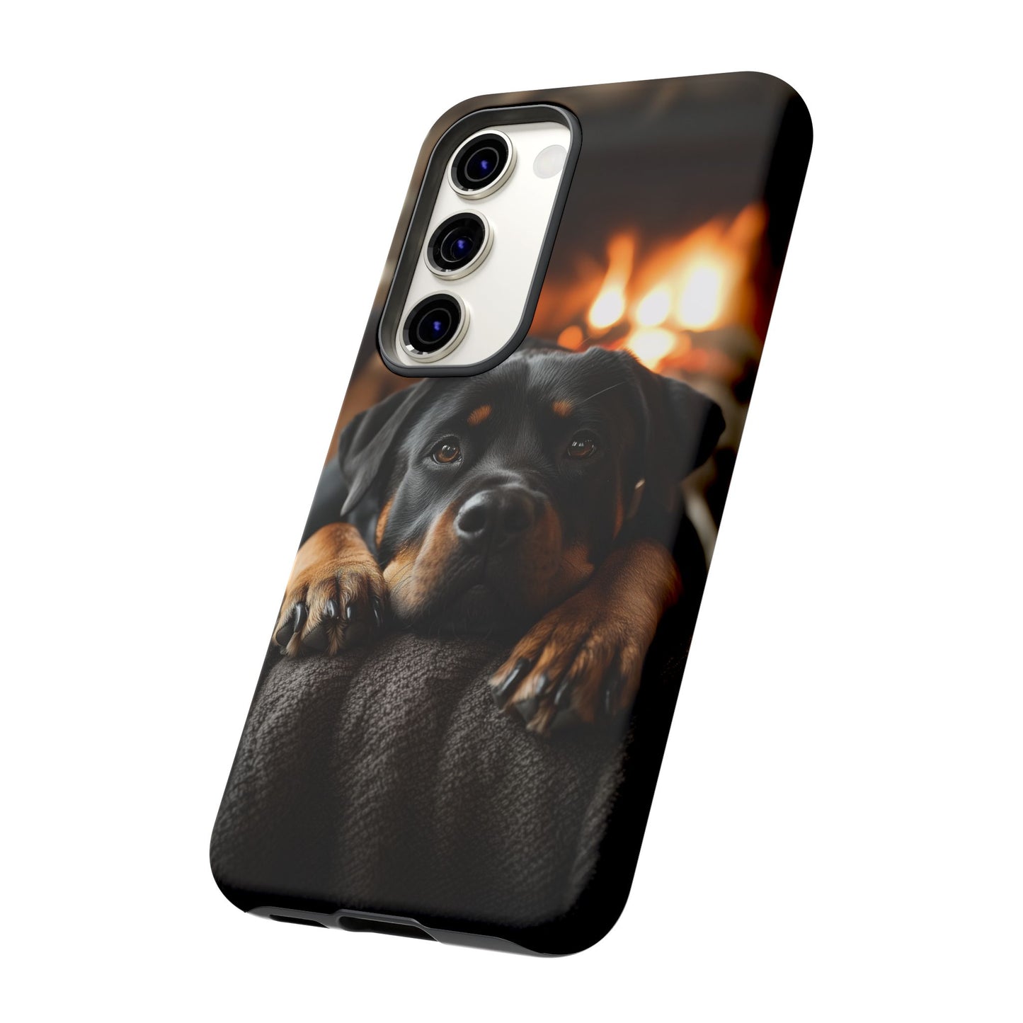 Cozy Rottweiler by the Fireplace Samsung Galaxy Case – Warm Rustic Design