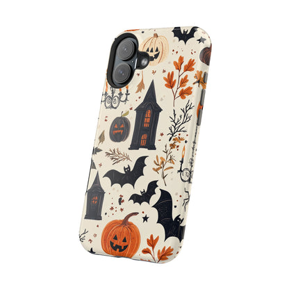 Haunted Halloween MagSafe iPhone Case – Haunted House, Bats, and Pumpkins Design