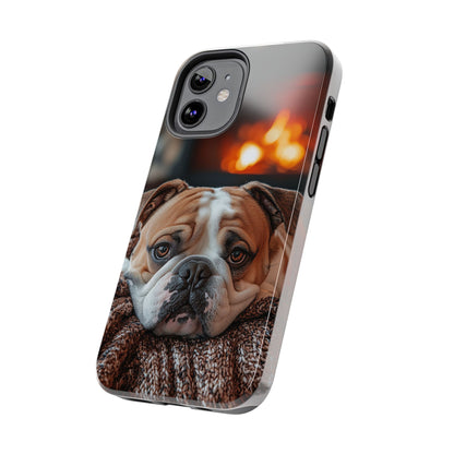 Cozy Bulldog iPhone Case – Fireside-Inspired Protective Cover Description: