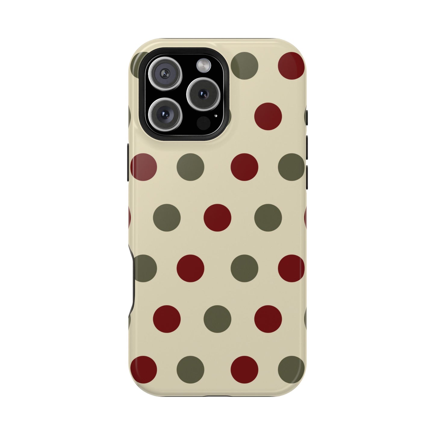 Red & Green Polka Dots on Cream – MagSafe iPhone Case