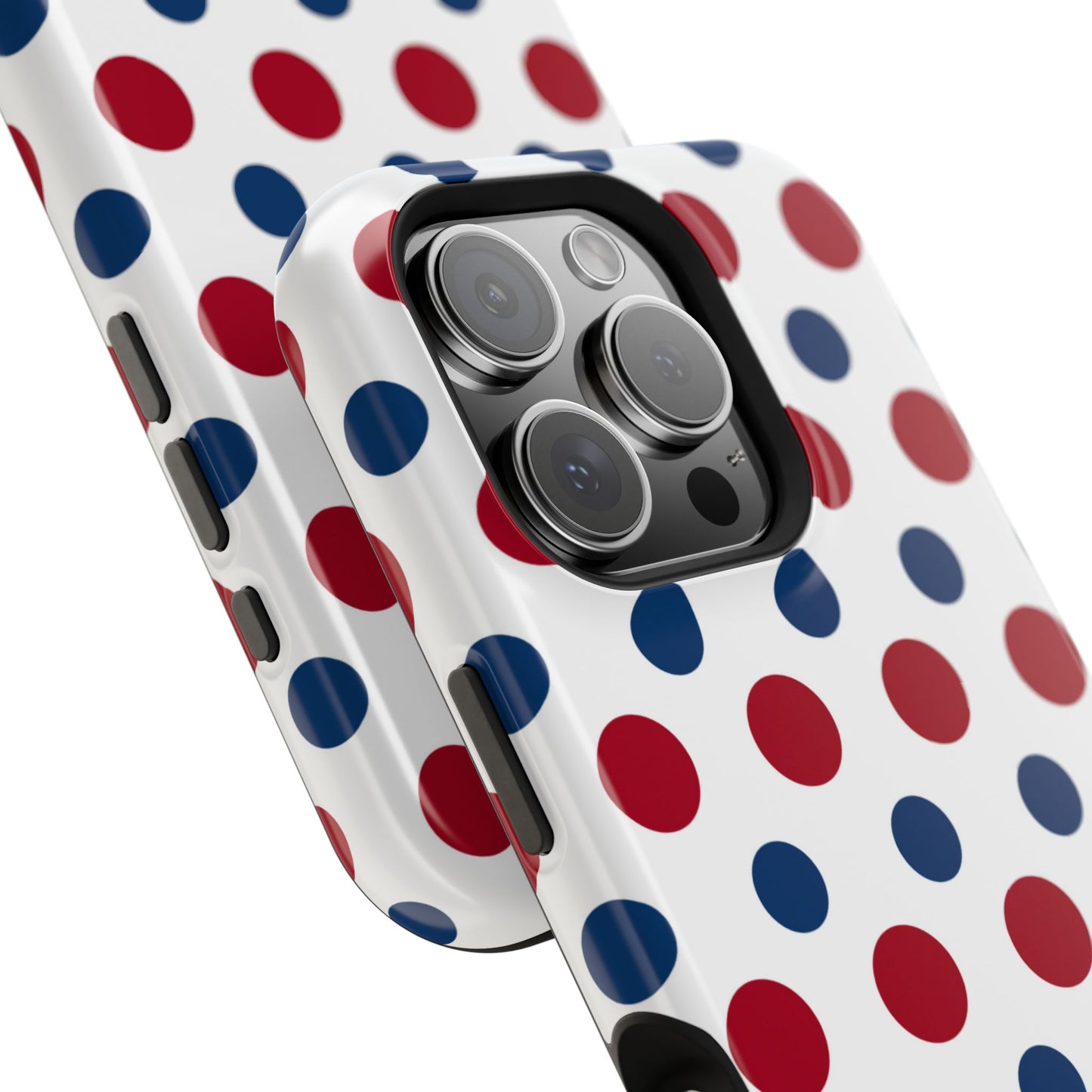 Patriotic Navy, White, and Red Polka Dot MagSafe iPhone Case