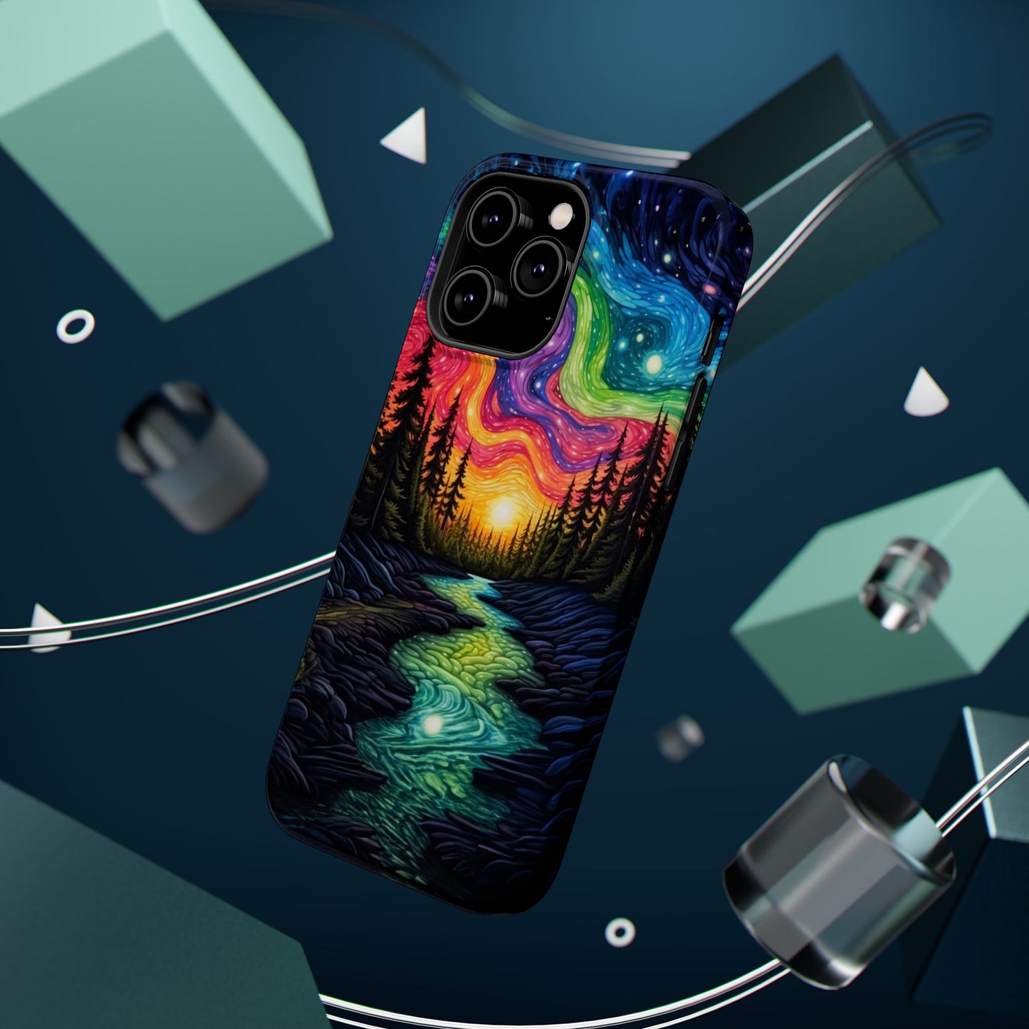 Celestial Nightscape MagSafe iPhone Case – Vibrant River and Starry Sky Design