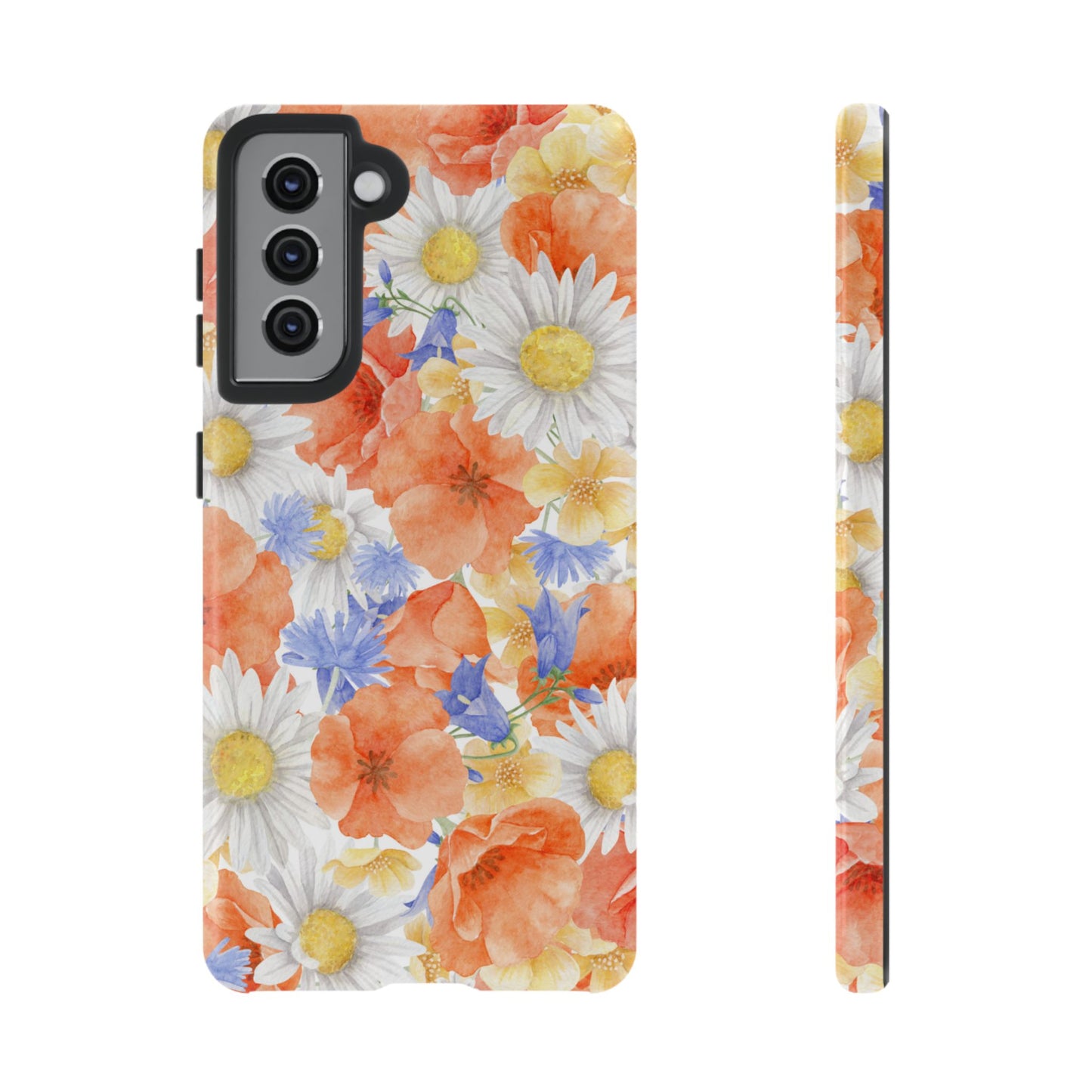 Watercolor Wildflower Pattern Samsung Galaxy Case – Durable Matte Finish with Daisy, Poppy & Cornflower Design