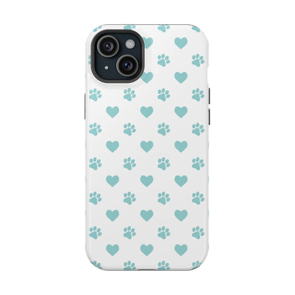 Mint Green Paw Print & Heart MagSafe Case – Pet Lover’s Magnetic Style