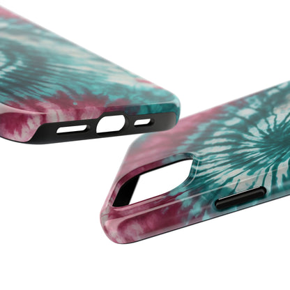 Pink and Teal Tie-Dye iPhone Case – Retro Spiral Design