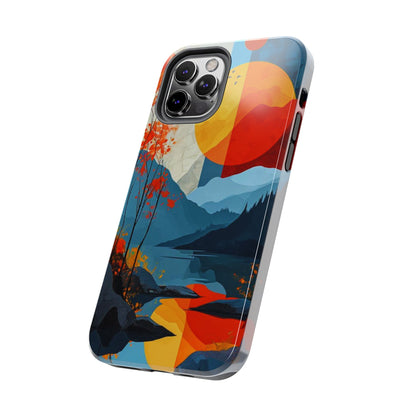 Abstract Autumn Landscape iPhone Case – Bold Colorful Sunset Design, Dual - Layer Protection - BOGO Cases