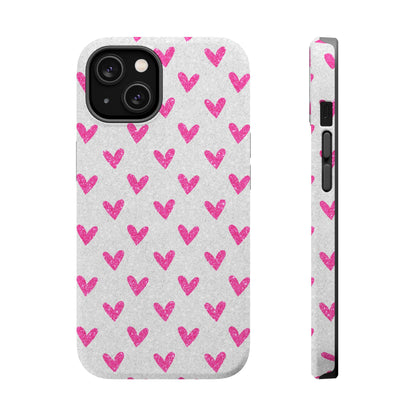 Pink Hearts on Glitter Silver – MagSafe iPhone Case