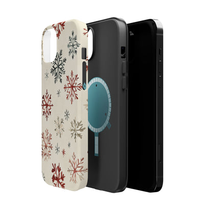 Vintage Red and Gray Snowflake Pattern – MagSafe iPhone Series Case